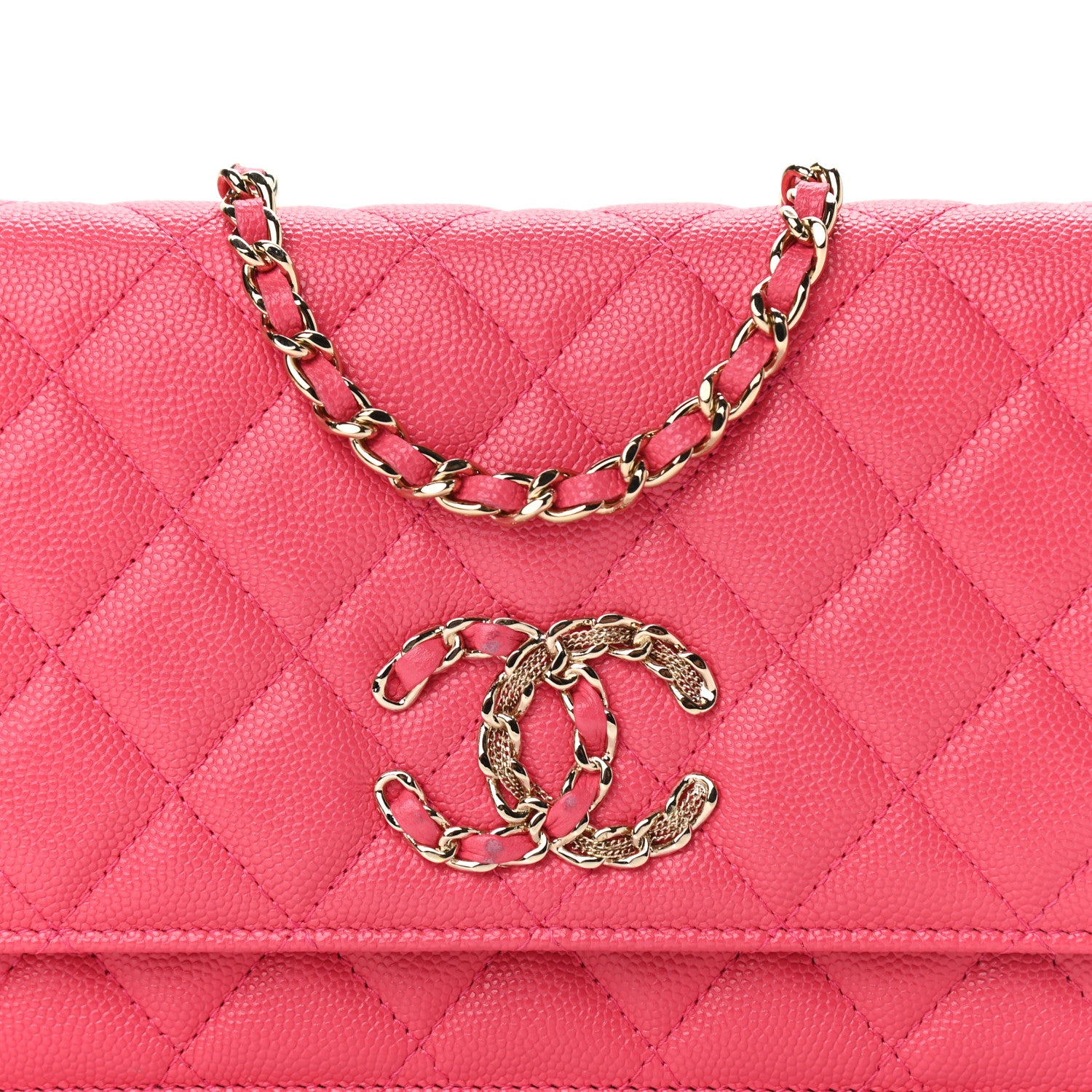 Chanel Caviar Quilted French New Wave Chain CC Wallet On Chain WOC Pink 9 of 13