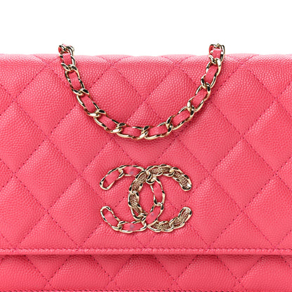 Chanel Caviar Quilted French New Wave Chain CC Wallet On Chain WOC Pink 9 of 13