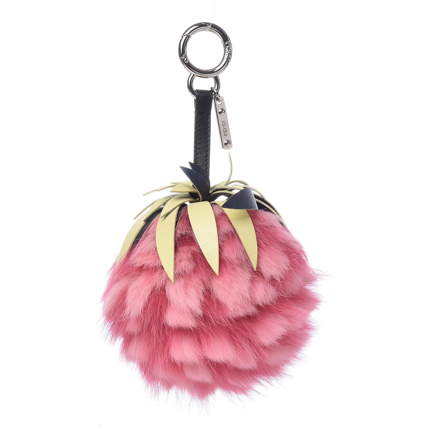 Fox Rabbit Fur Nappa Pineapple Bag Charm Rosa Scuro Banana Multicolor