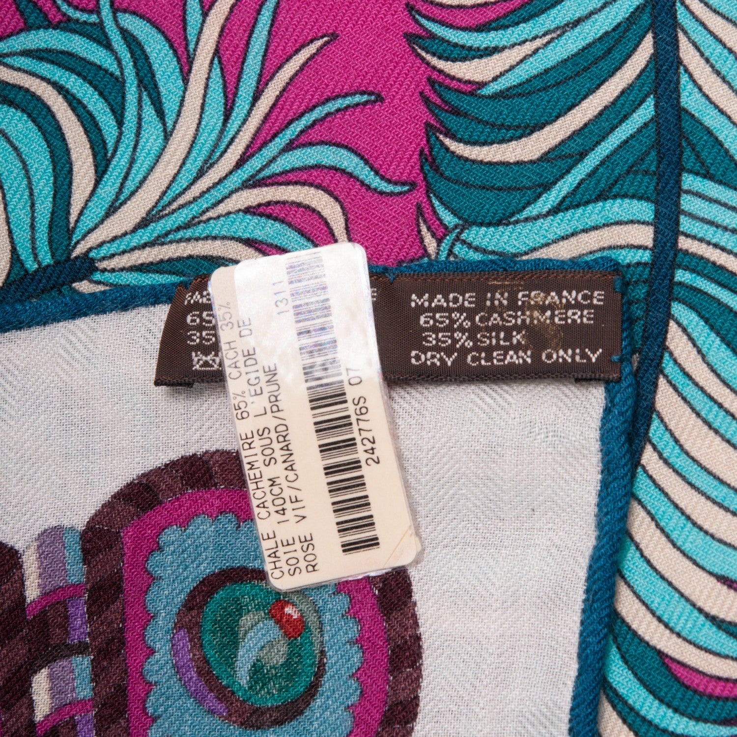 Hermes Cashmere Silk Sous L'Egide De Mars Shawl 140 Rose Vif Canard Prune 4 of 5