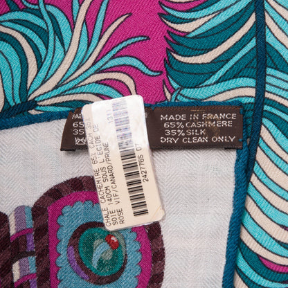 Hermes Cashmere Silk Sous L'Egide De Mars Shawl 140 Rose Vif Canard Prune 4 of 5