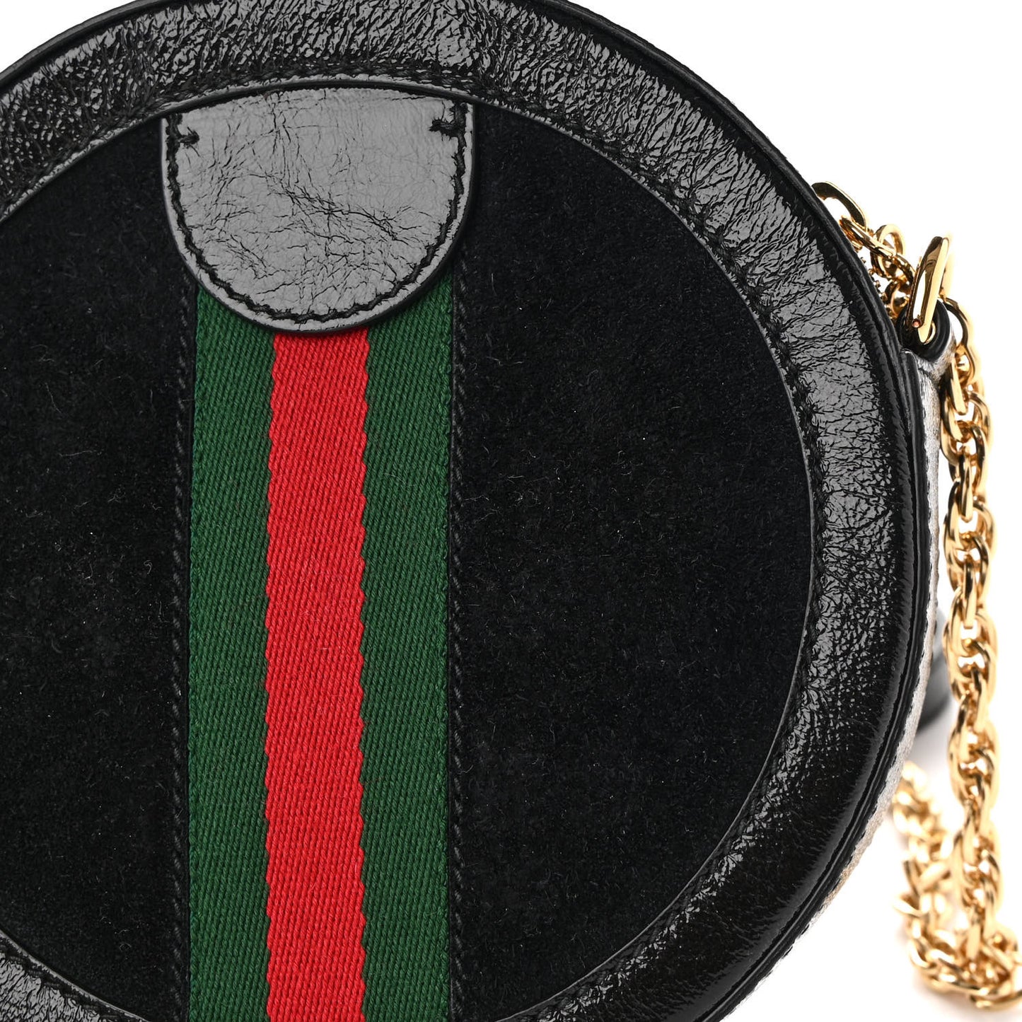 Suede Patent Web Mini Ophidia Round Shoulder Bag Black