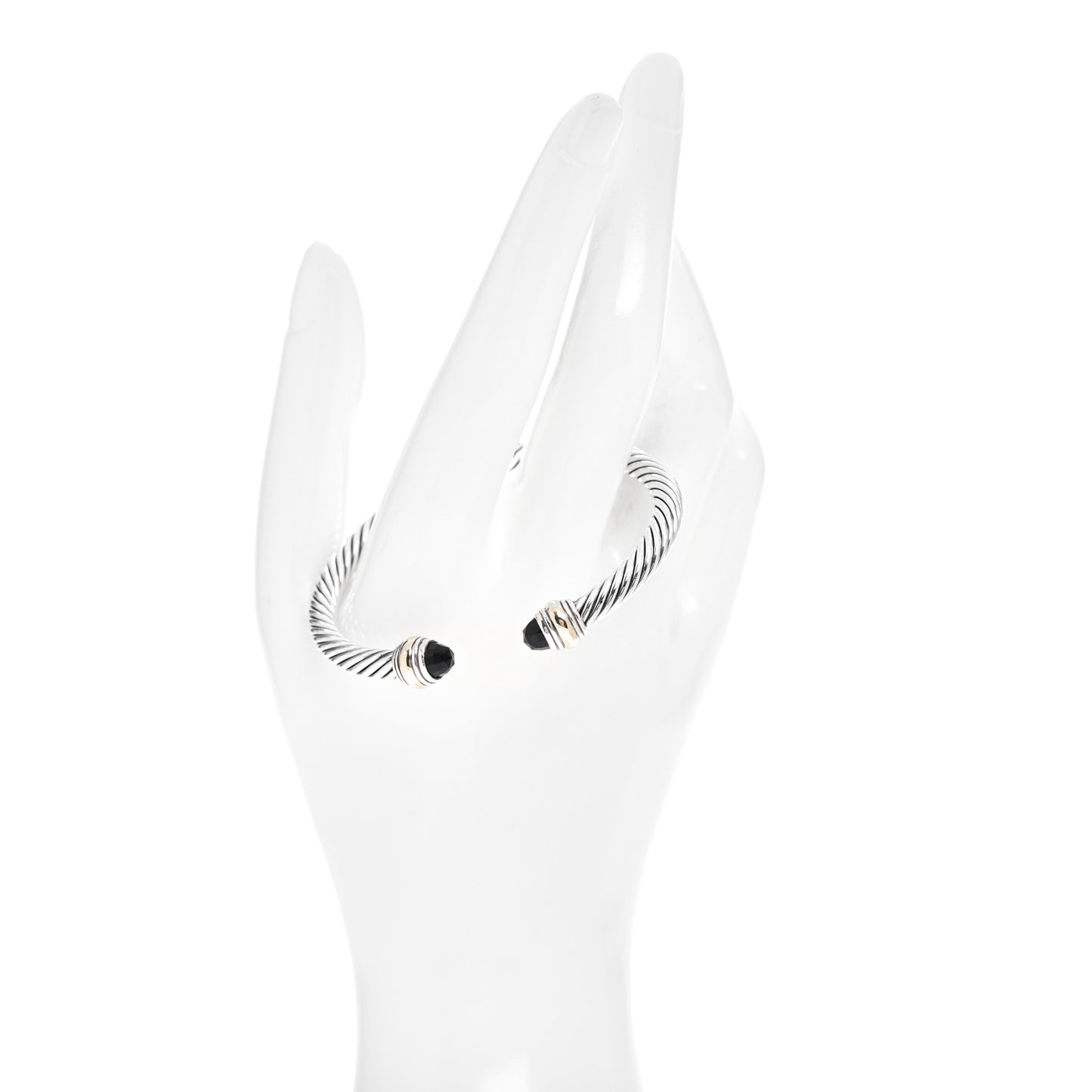 Sterling Silver 14K Yellow Gold Black Onyx 5mm Cable Classics Bracelet