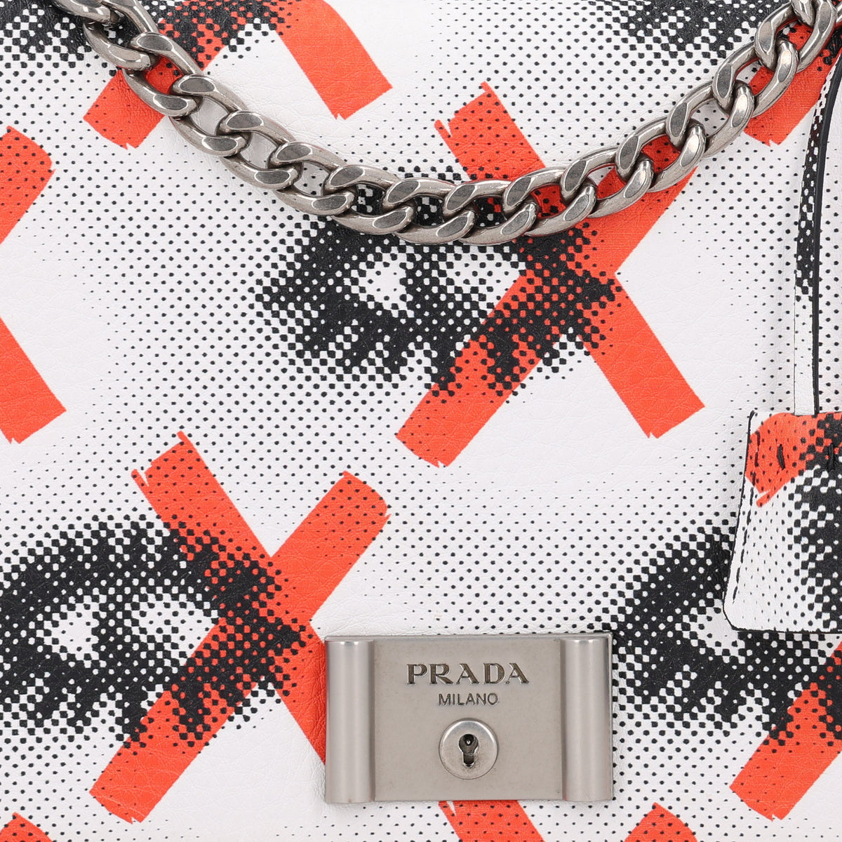 Vitello Daino Eye Inside Lock Flap Chain Shoulder Bag Bianco Arancio