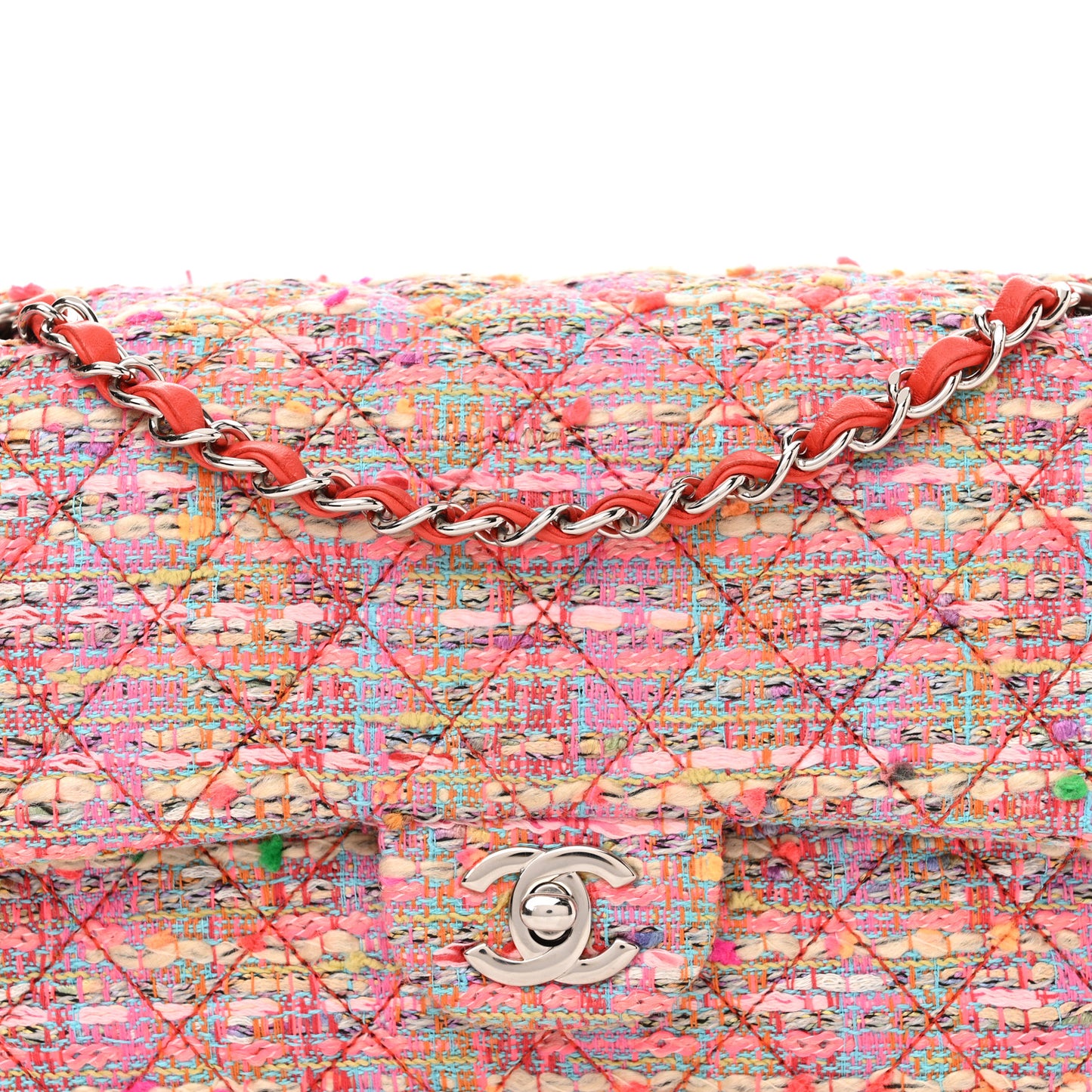 Tweed Quilted Medium Double Flap Multicolor