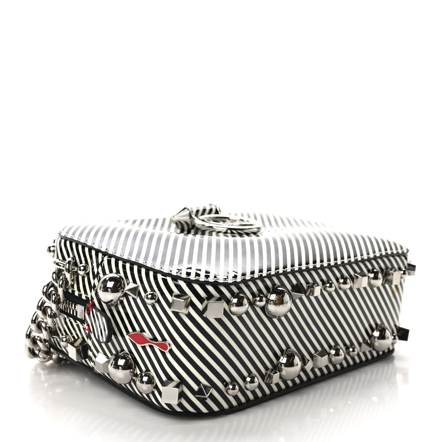 Patent Striped Spikes Mini Rubylou Crossbody Black White