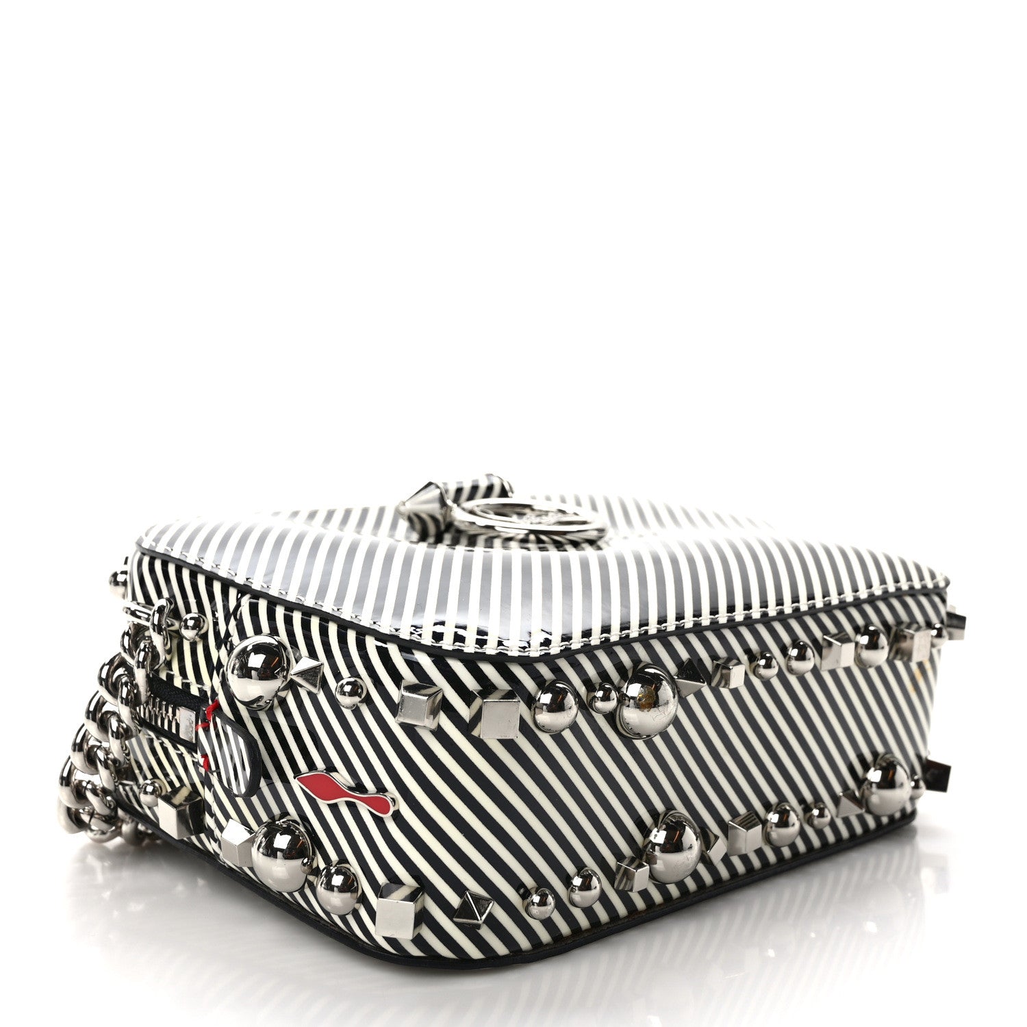 Christian Louboutin Patent Striped Spikes Mini Rubylou Crossbody Black White 4 of 8