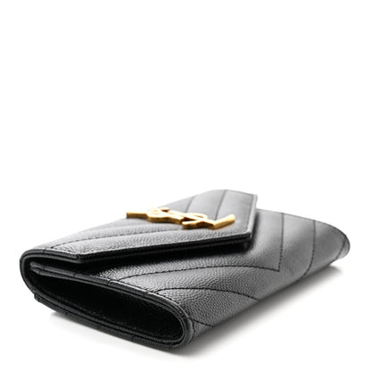 Saint Laurent Grain De Poudre Matelasse Chevron Small Monogram Envelope Wallet Black 4 of 8