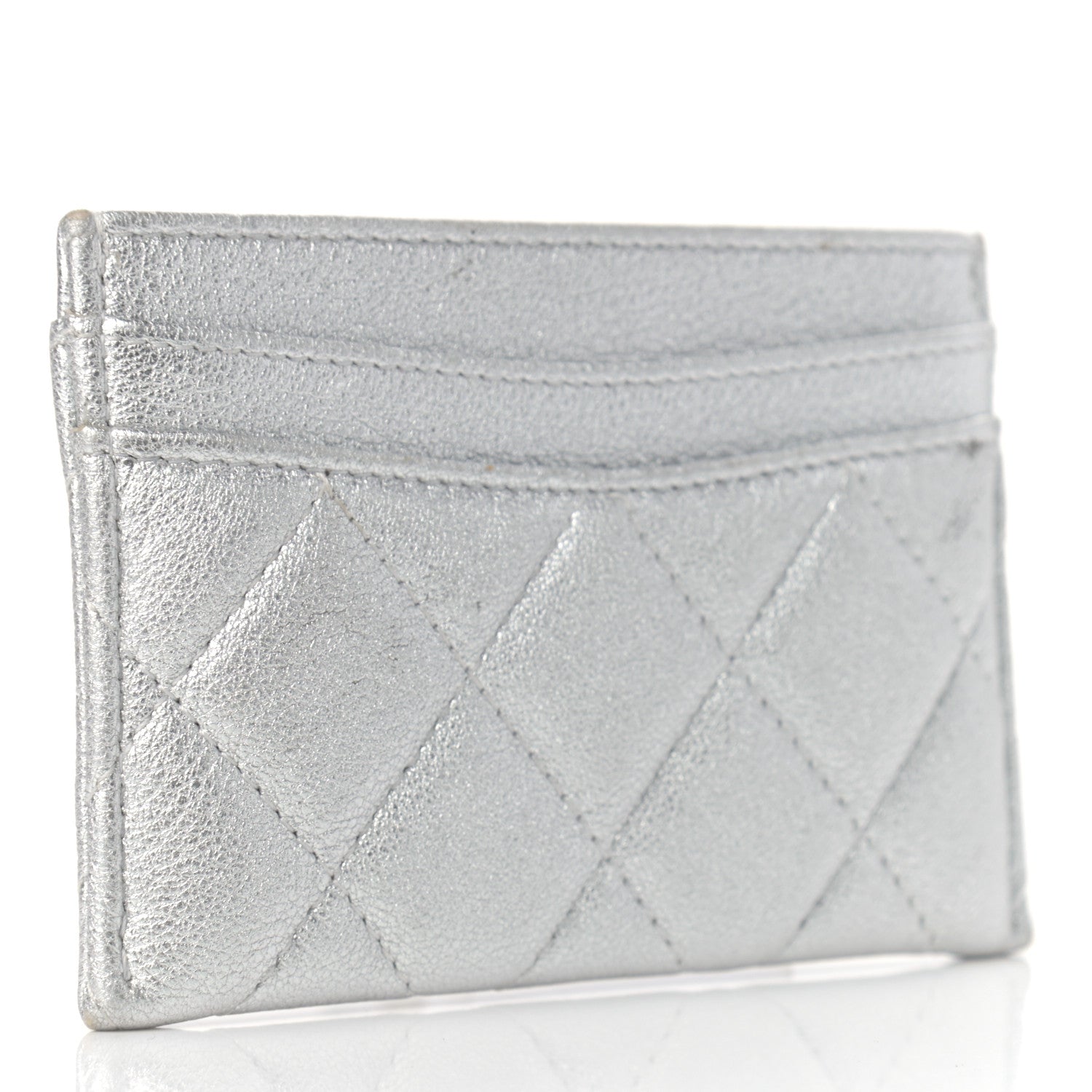 Chanel Metallic Lambskin Quilted Card Holder Silver 3 of 12
