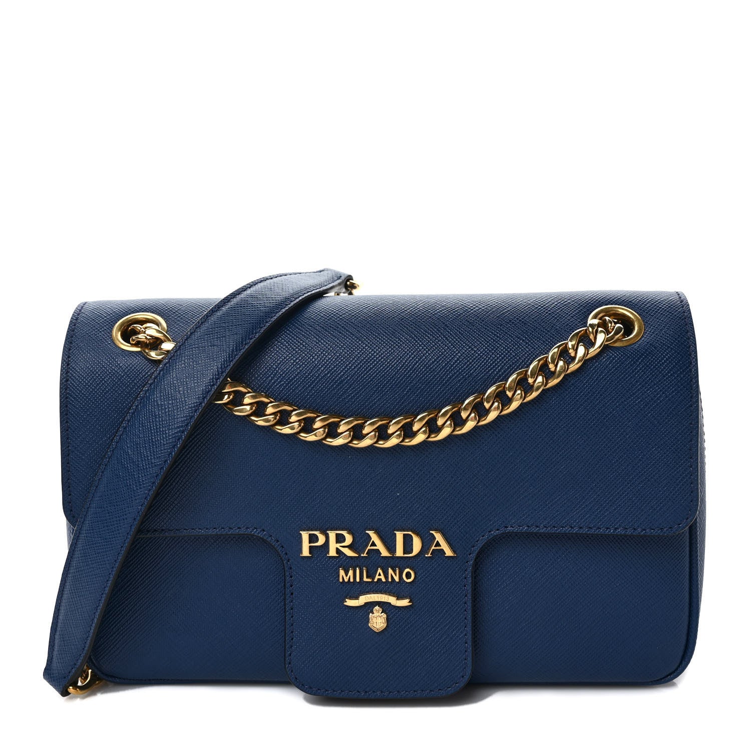 Prada Saffiano Flap Shoulder Bag Bluette 1 of 9