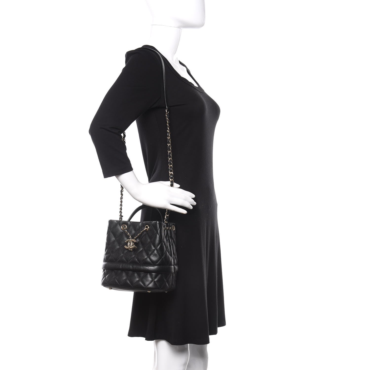 Chanel Caviar Quilted Rolled Up Bucket Drawstring Bag Black 2 of 9