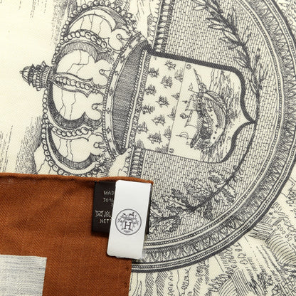 Hermes Cashmere Silk La Cite Cavaliere Shawl 140 Caramel White Anthracite 3 of 4