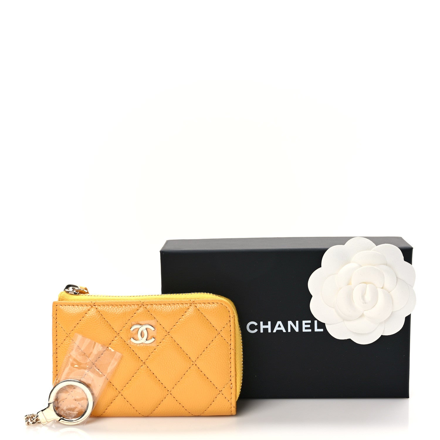 Chanel Caviar Quilted Zipped Key Holder Case Yellow 8 of 8