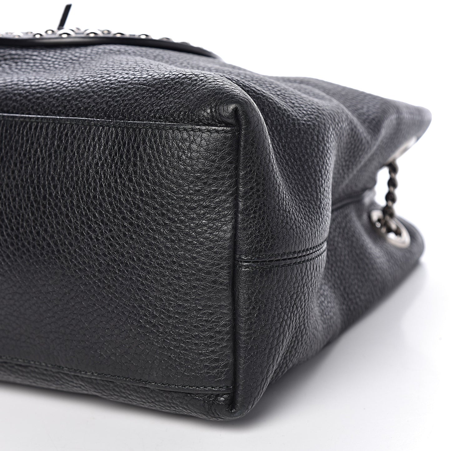 Pebbled Calfskin Studded Medium Soho Chain Shoulder Bag Black