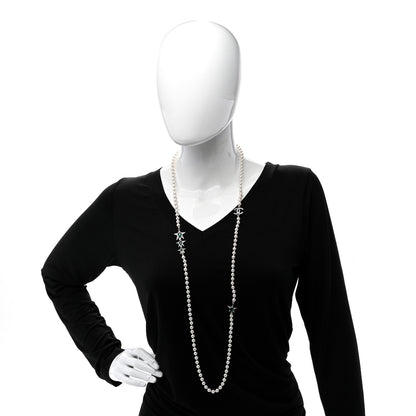 Chanel Pearl Star CC Long Necklace Green White Silver 2 of 4