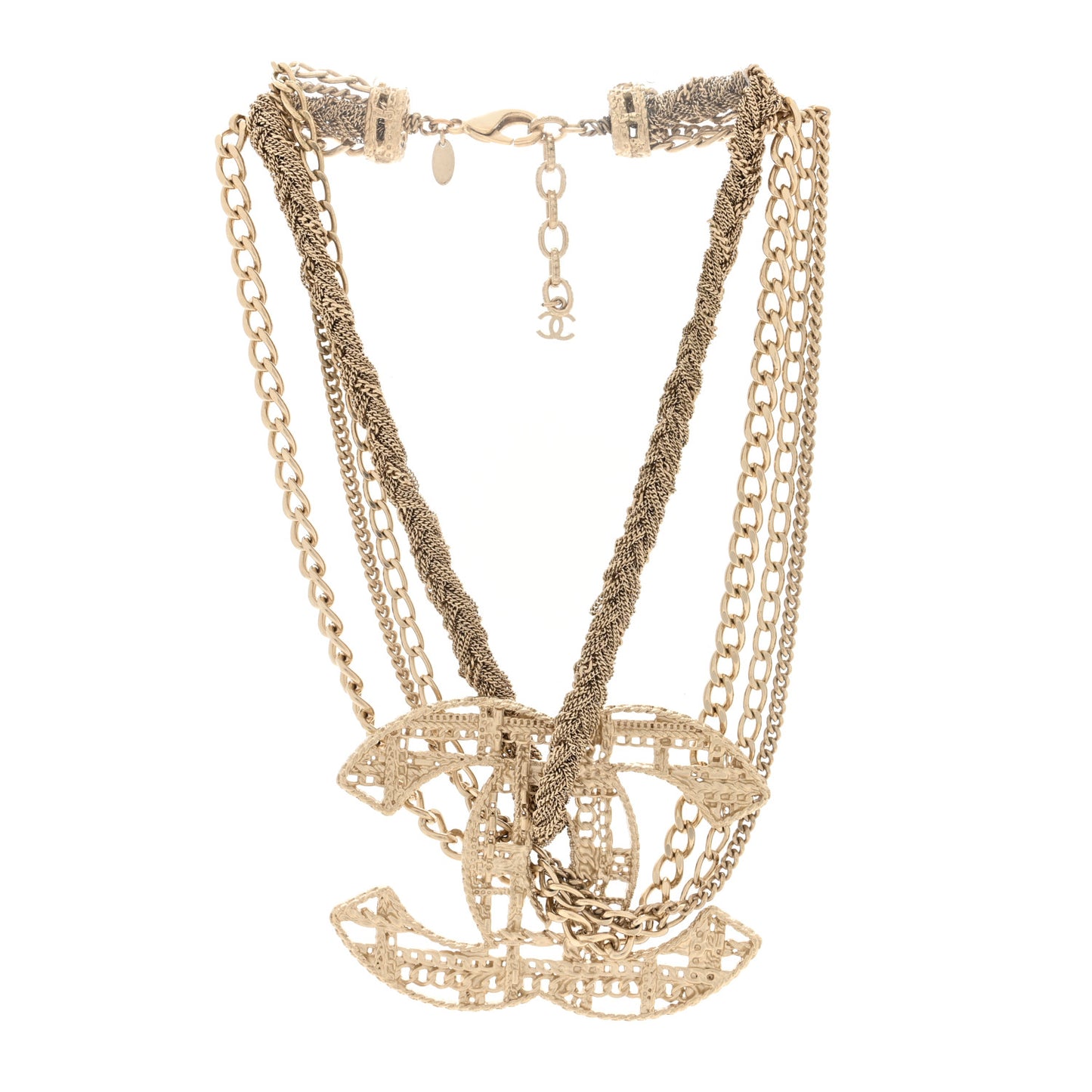 Tweed Effect Multi Strand CC Large Pendant Necklace Gold