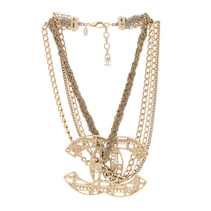 Chanel Tweed Effect Multi Strand CC Large Pendant Necklace Gold 3 of 5