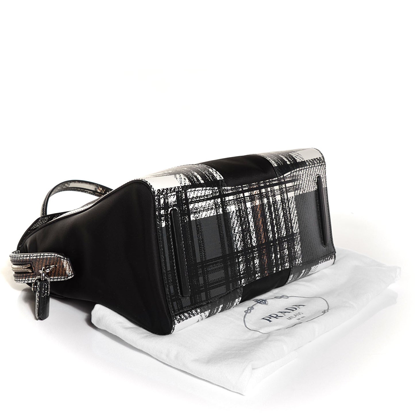Tessuto Nylon Saffiano Tartan Print Satchel Bianco Dis Tartan