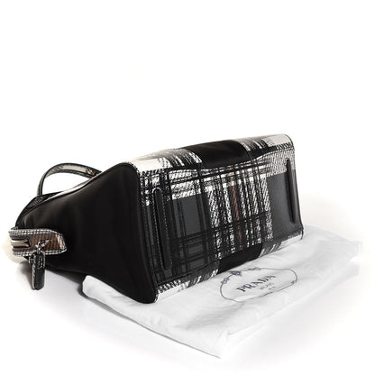 Prada Tessuto Nylon Saffiano Tartan Print Satchel Bianco Dis Tartan 4 of 9