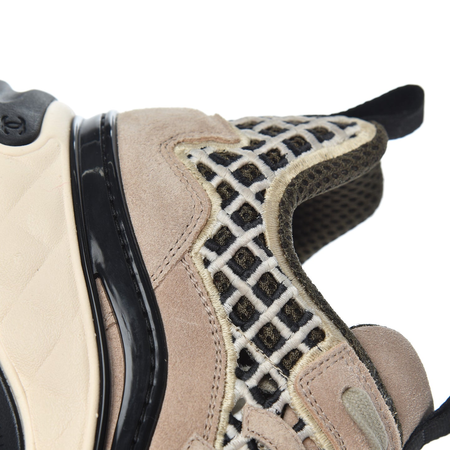 Suede Calfskin Embroidered CC Sneakers 41 Beige Black