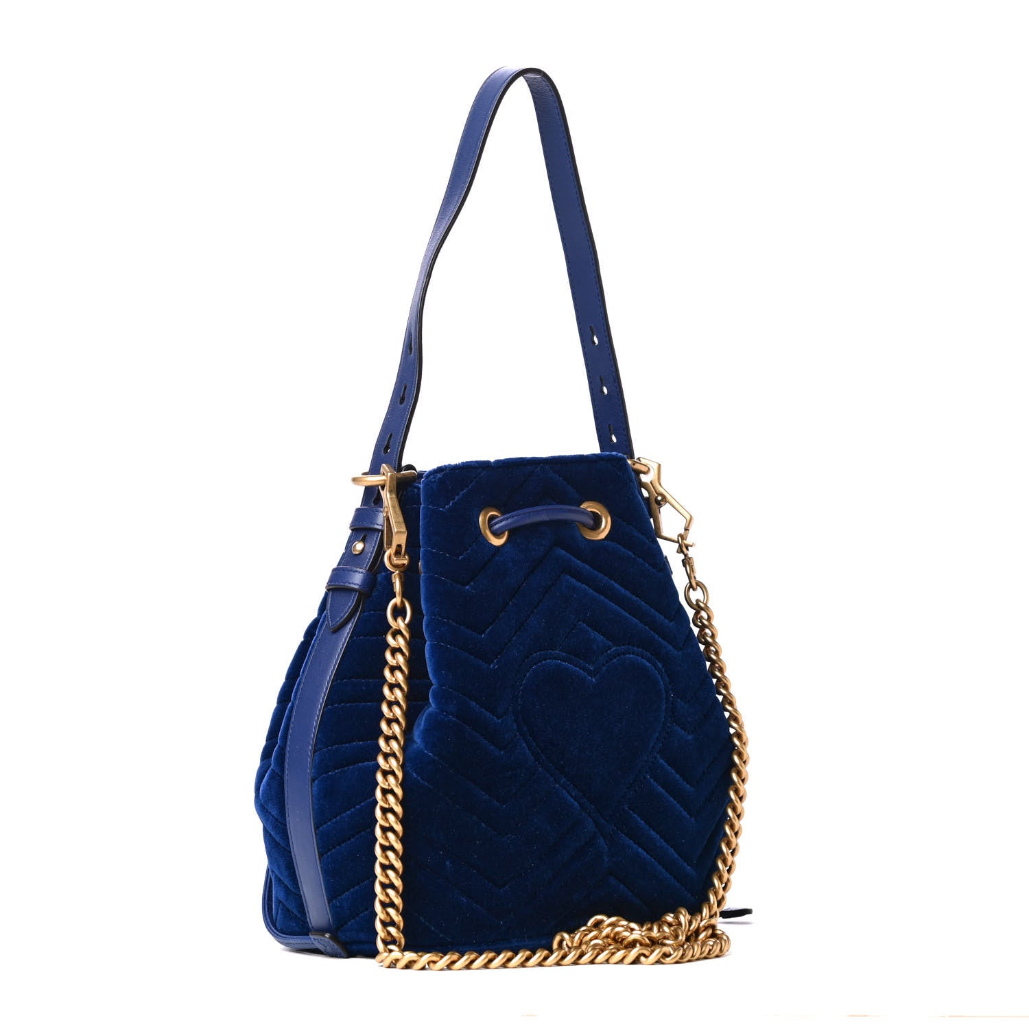 Gucci Velvet Matelasse GG Marmont Bucket Bag Cobalt Blue 2 of 4