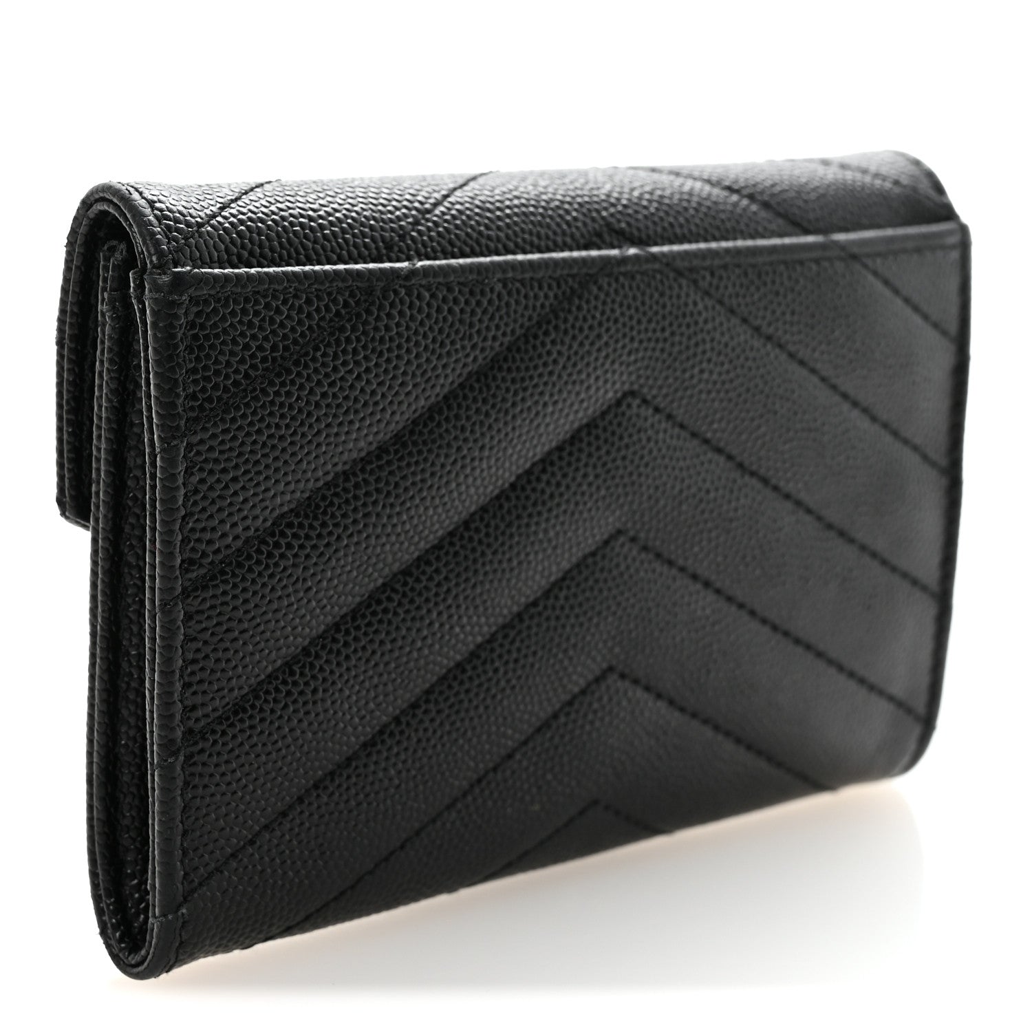 Saint Laurent Grain De Poudre Matelasse Chevron Small Monogram Envelope Wallet Black 3 of 7
