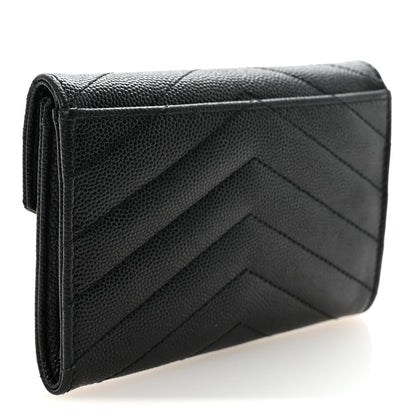 Saint Laurent Grain De Poudre Matelasse Chevron Small Monogram Envelope Wallet Black 3 of 7