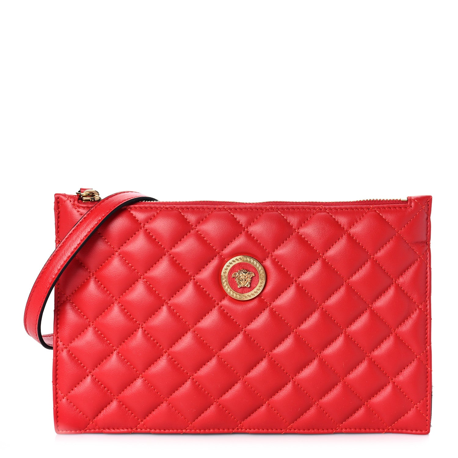 Versace Calfskin Quilted Small Tribute Icon Pouch Red 1 of 9