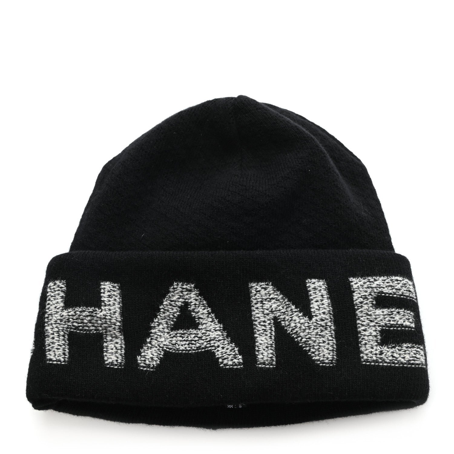 Chanel Cashmere Logo Beanie Hat Black Light Grey 1 of 4