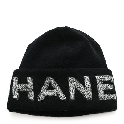 Chanel Cashmere Logo Beanie Hat Black Light Grey 1 of 4