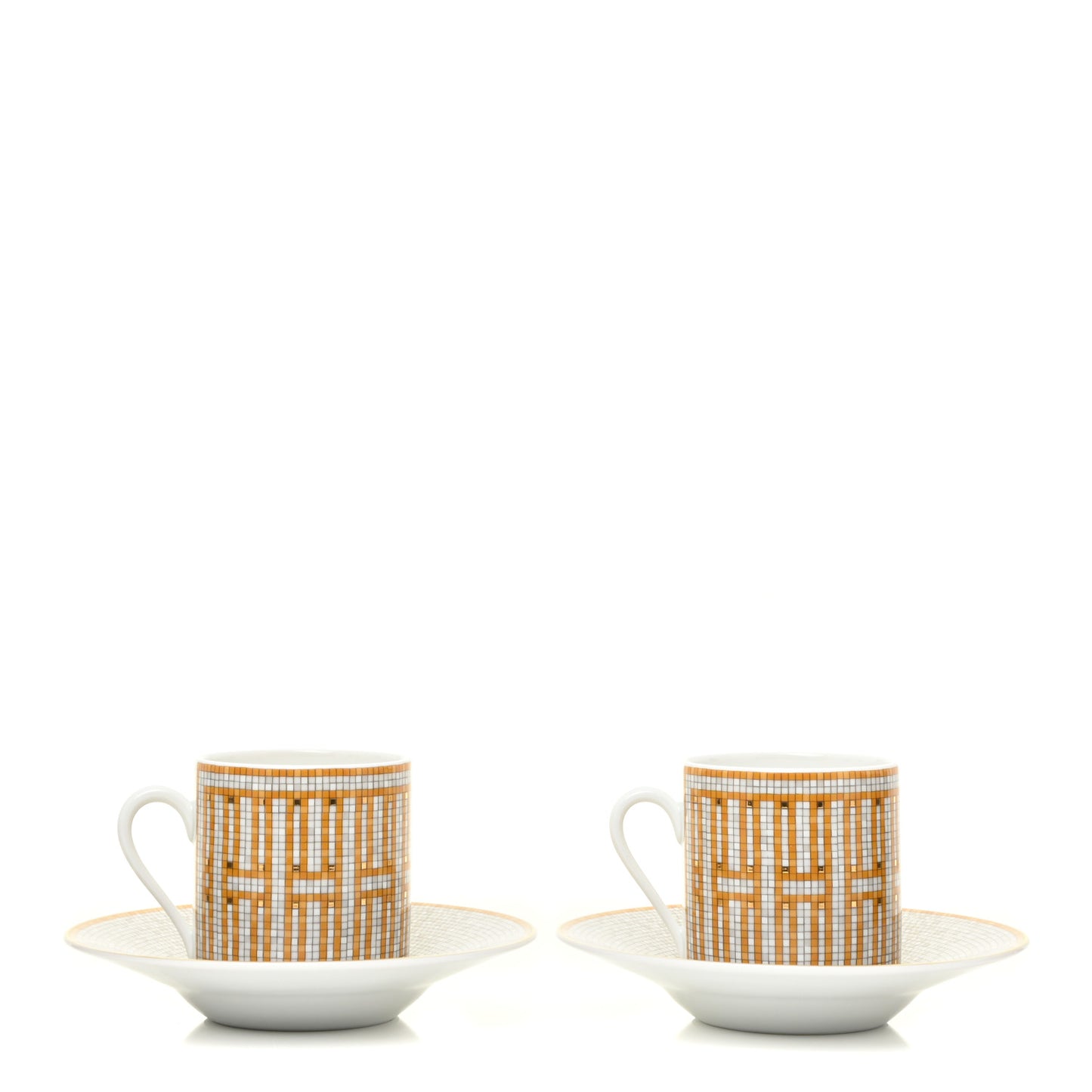 Porcelain Mosaique Au 24 Gold Coffee Cup and Saucer Set of 2