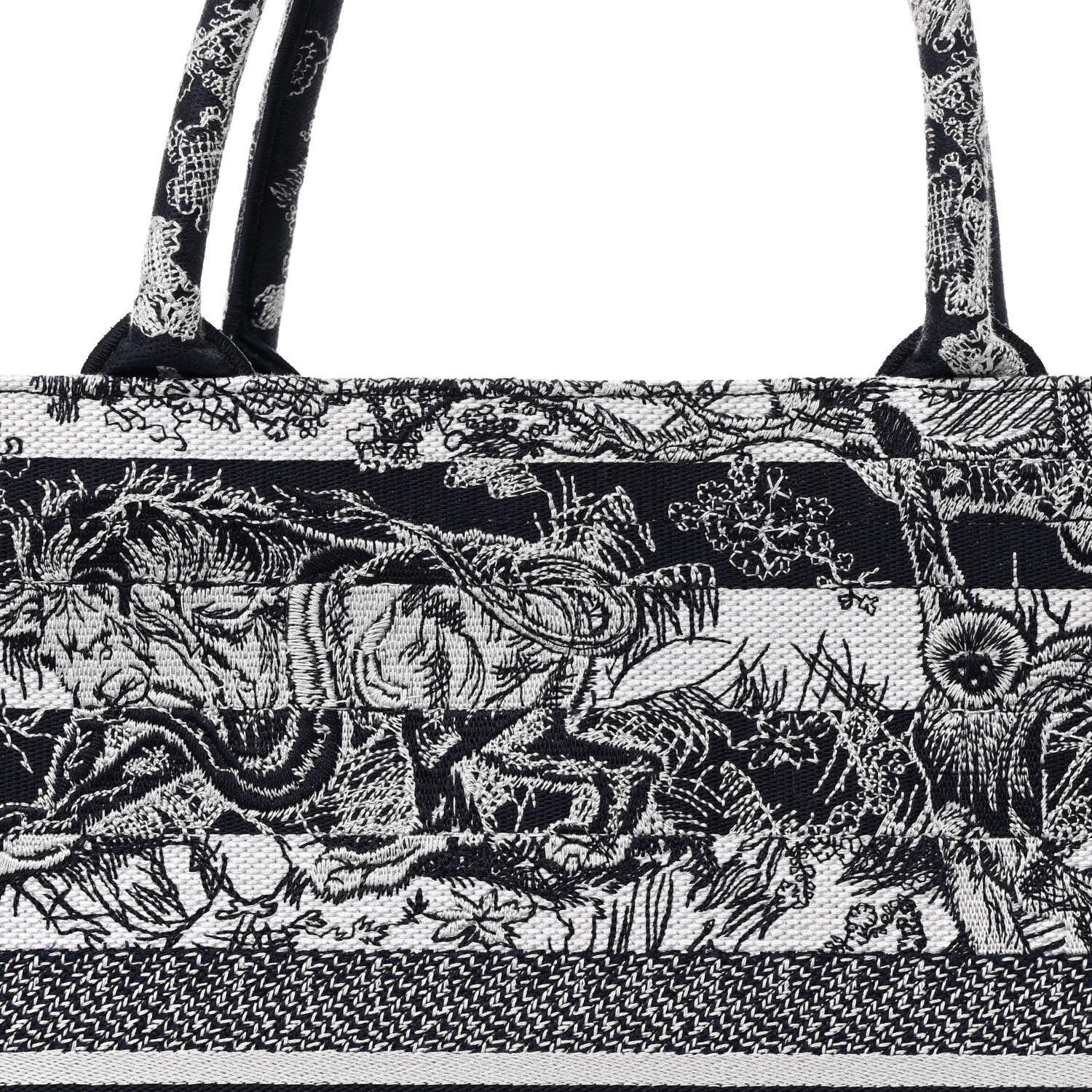 Christian Dior Canvas Embroidered Large Dioriviera Reverse Striped Toile De Jouy Book Tote Blue White 8 of 12