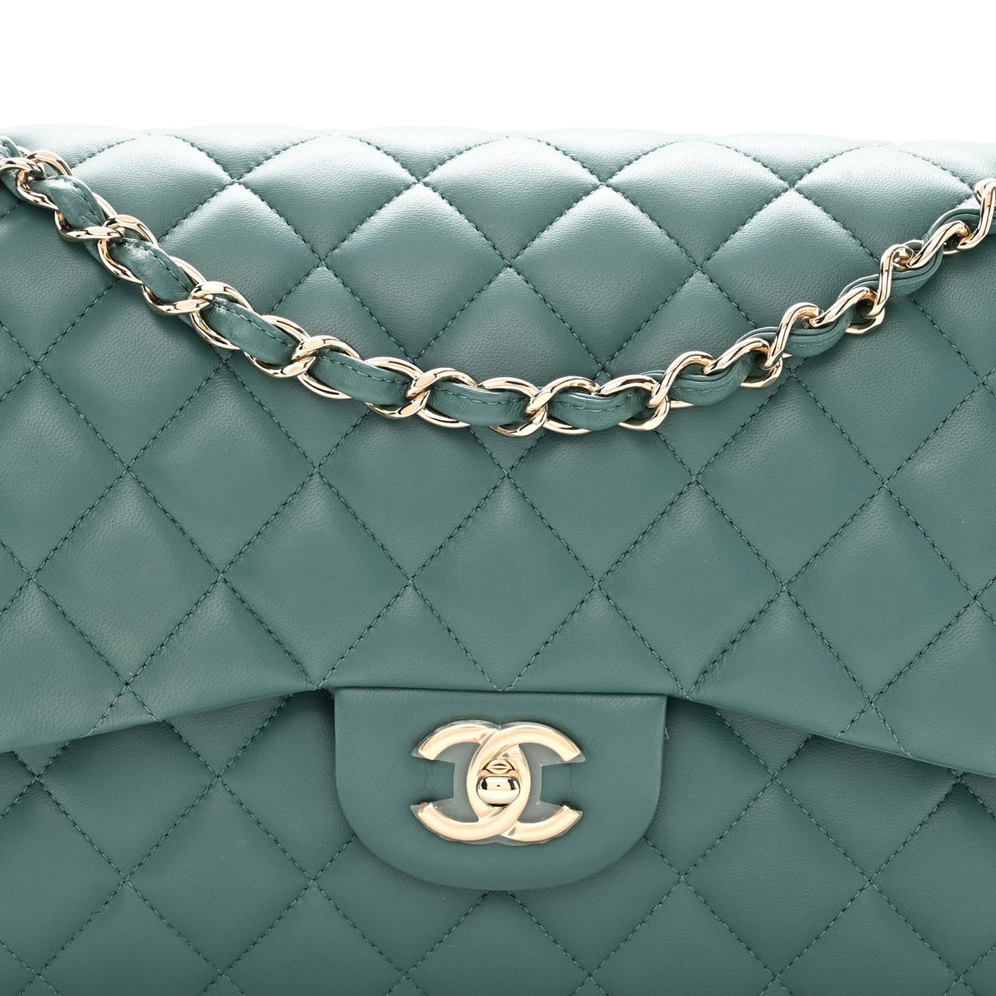 Lambskin Quilted Jumbo Double Flap Green