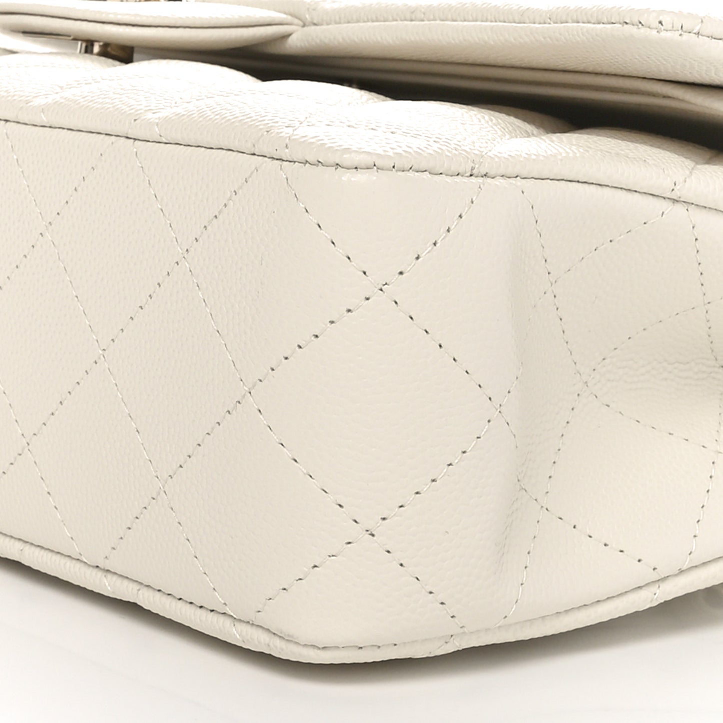 Caviar Quilted Medium Double Flap White