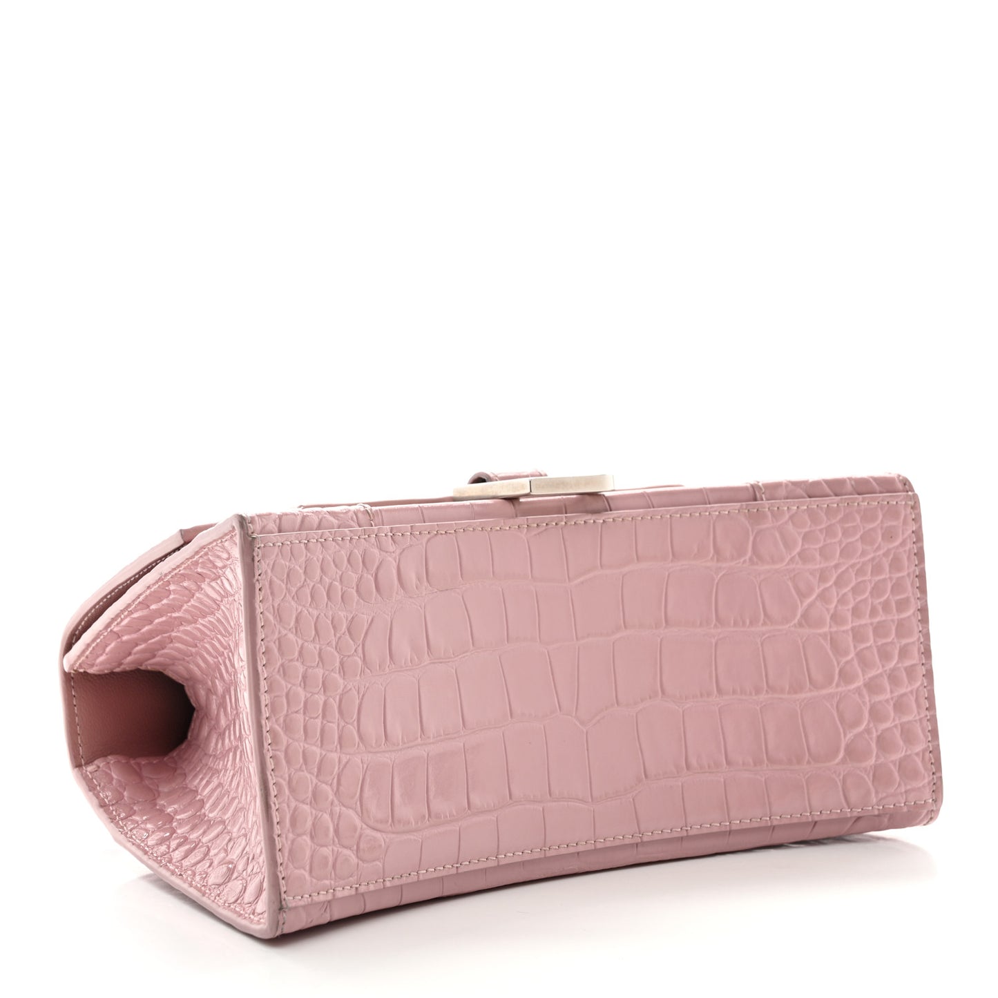 Shiny Calfskin Crocodile Embossed Small Hourglass Top Handle Bag Powder Pink