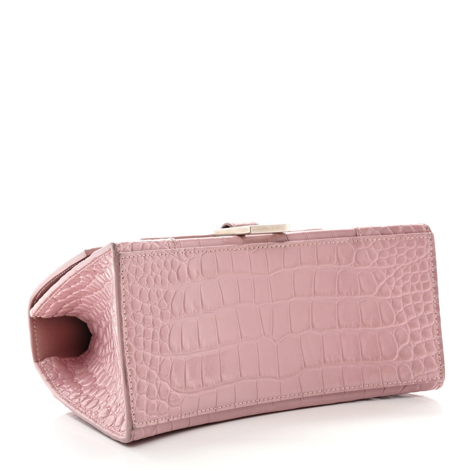 Balenciaga Shiny Calfskin Crocodile Embossed Small Hourglass Top Handle Bag Powder Pink 4 of 10