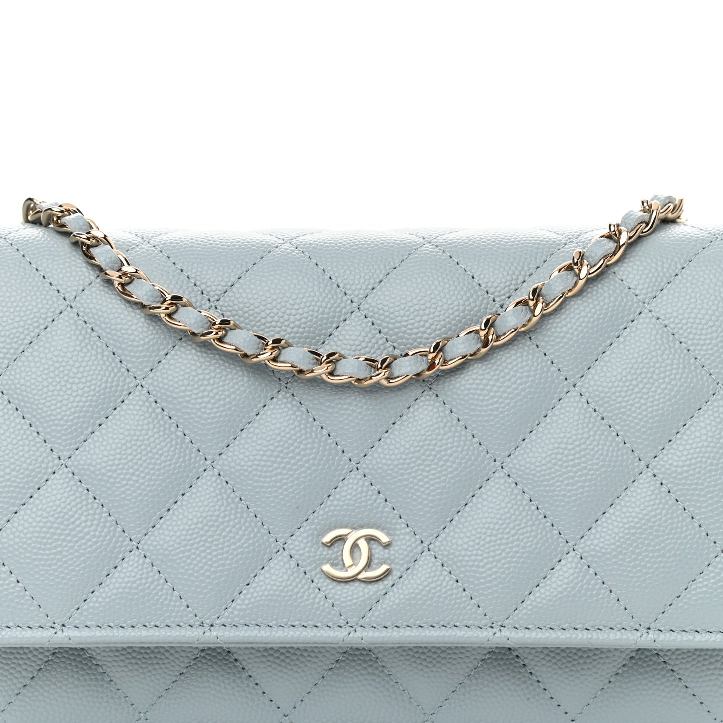 Caviar Quilted Wallet On Chain WOC Light Blue