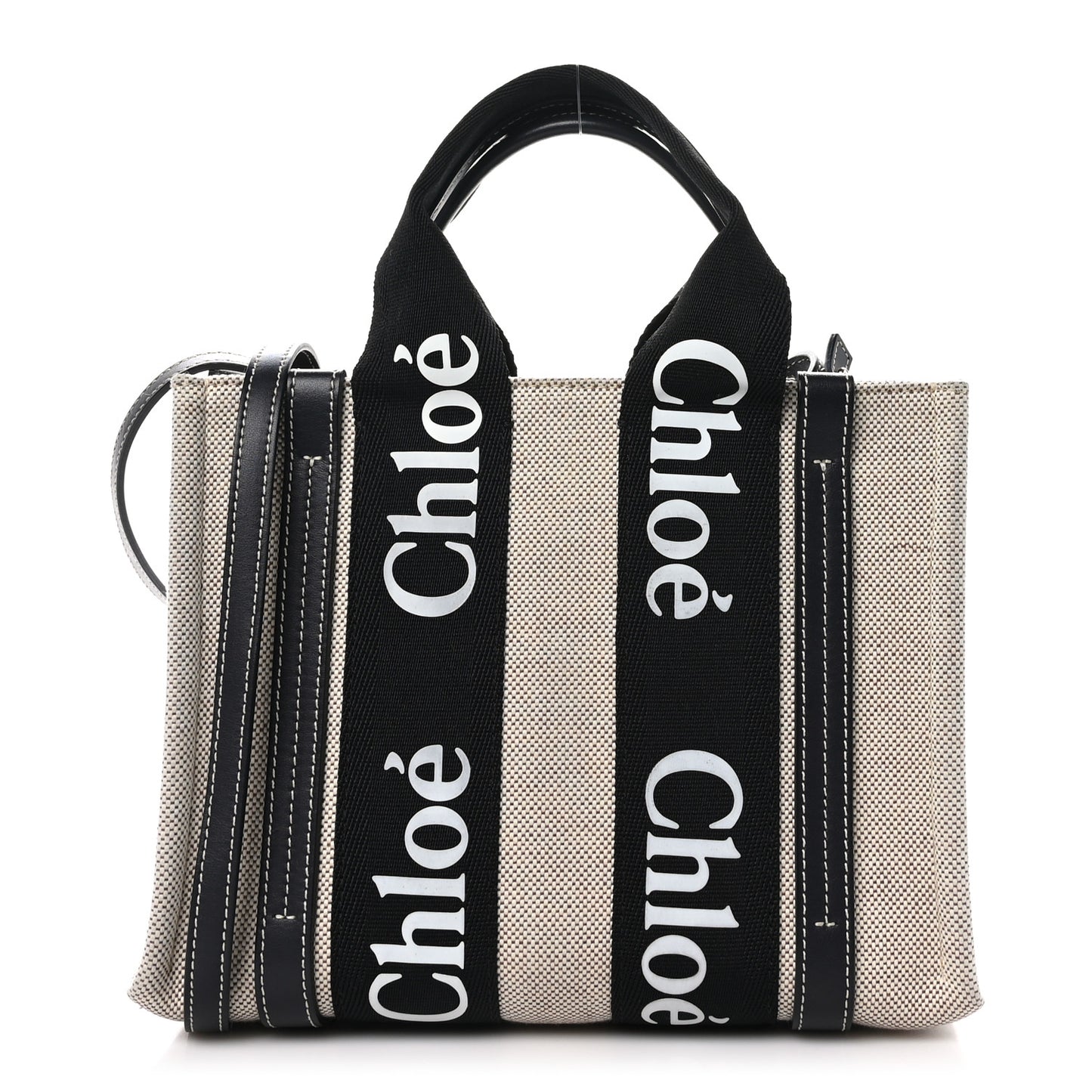 Cotton Calfskin Small Woody Ribbon Tote With Strap Black Blue
