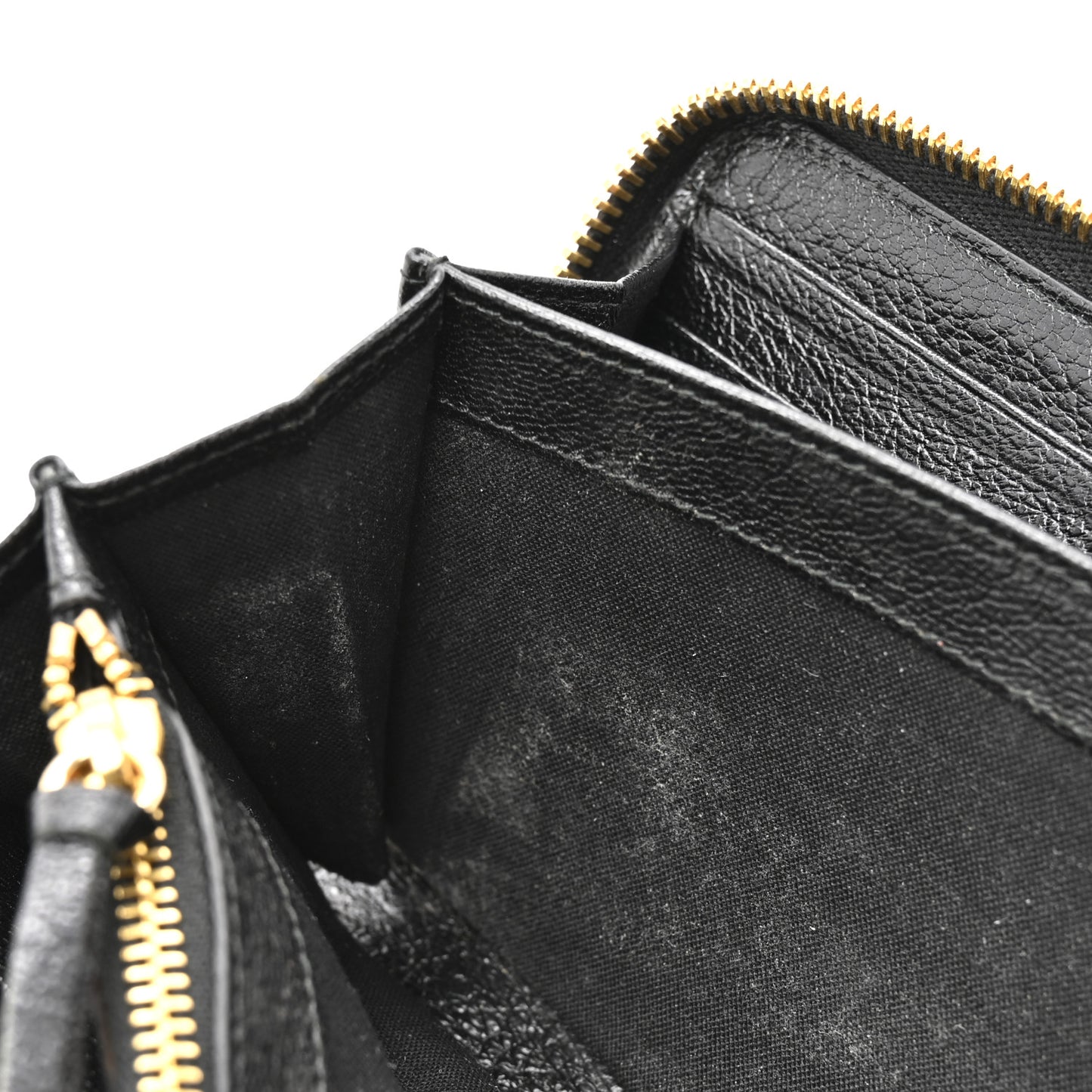 Chevre Gold Metallic Edge Hardware Continental Zip Around Wallet Black