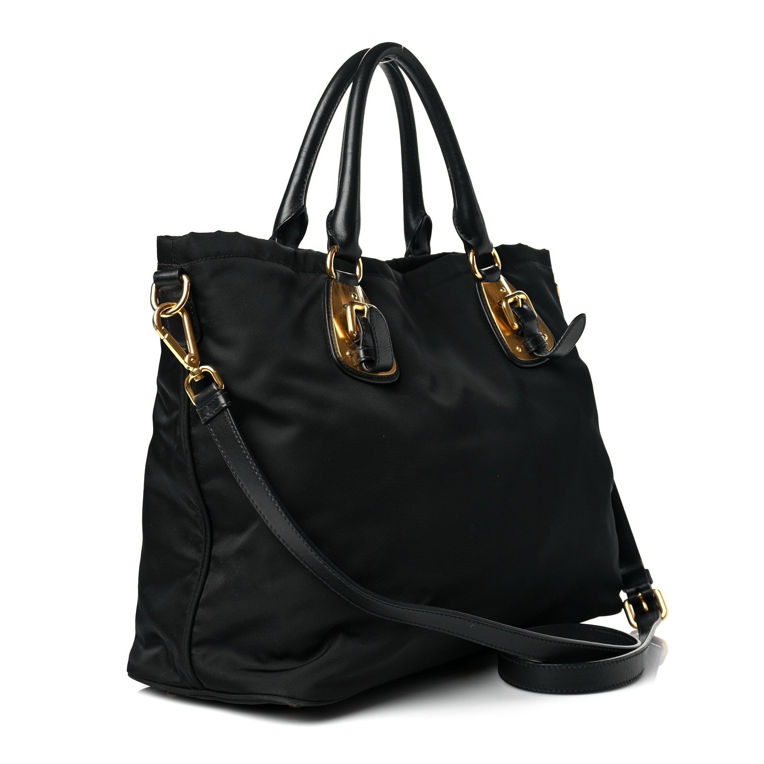 Prada Tessuto Nylon Soft Calfskin Tote Black 3 of 15