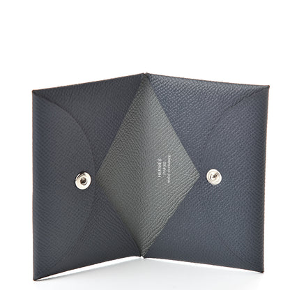 Hermes Epsom Verso Calvi Card Case Bleu Indigo Vert Amande 5 of 7