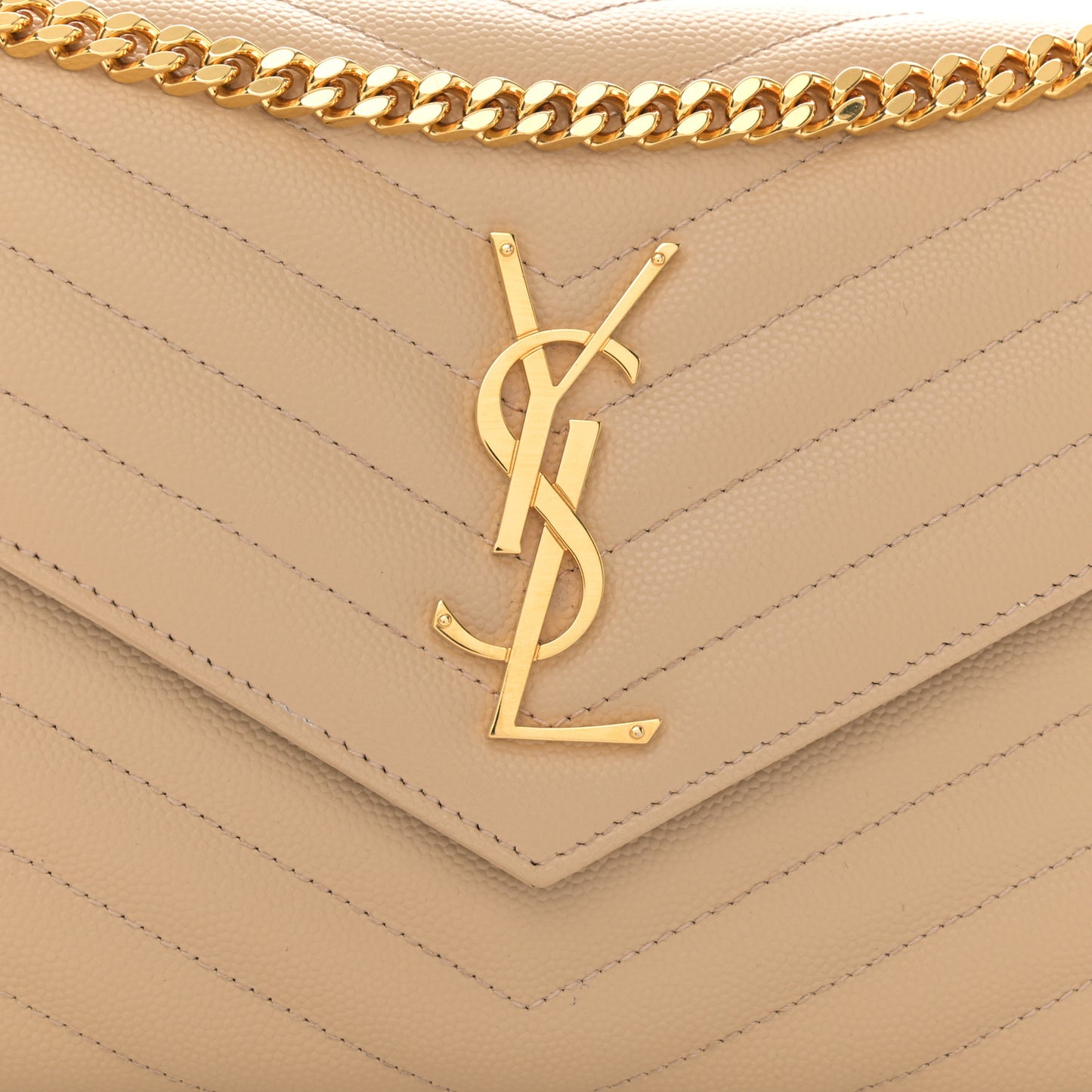 Grain De Poudre Matelasse Chevron Monogram Chain Wallet Nude Powder
