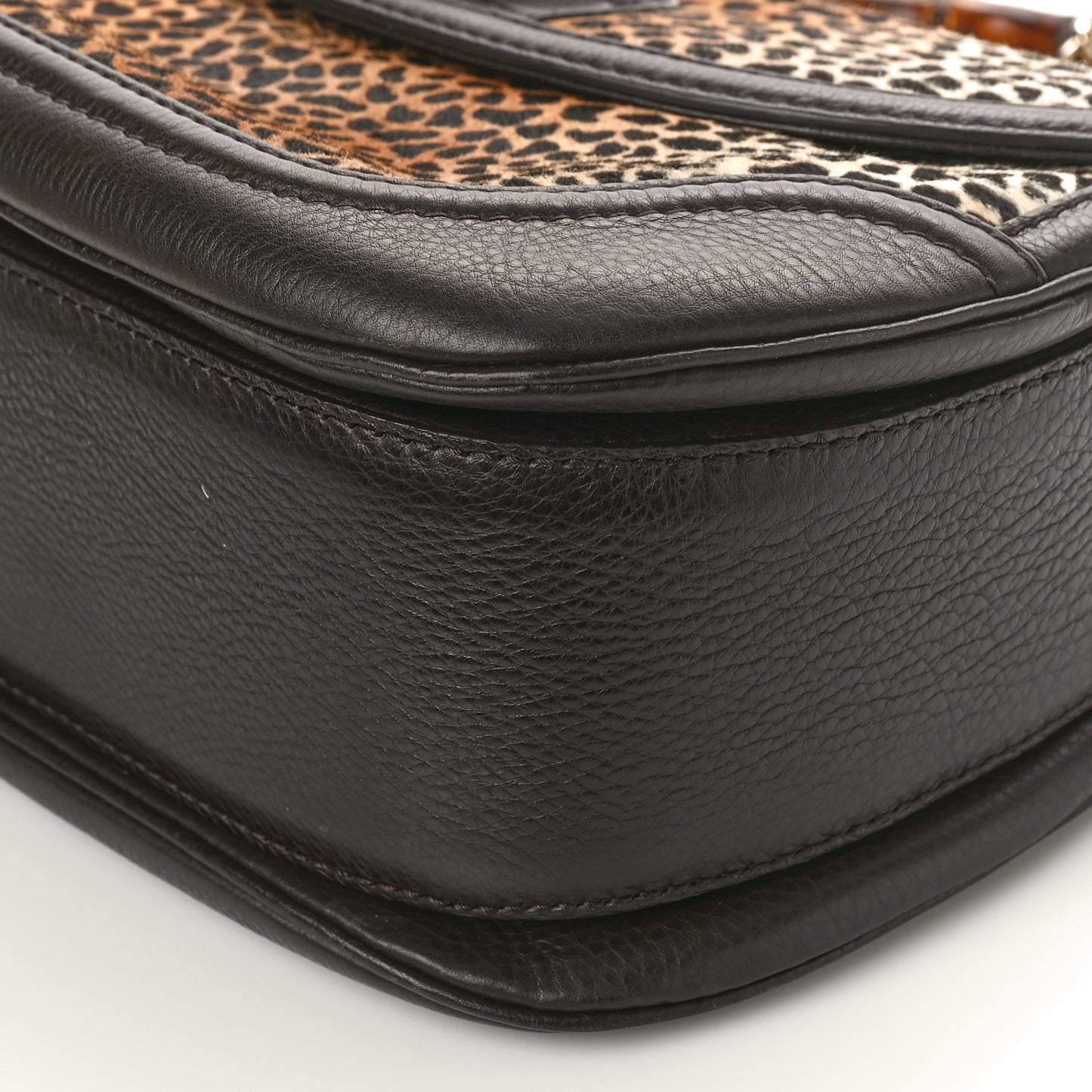 Pony Hair Jaguar Print Large New Bamboo Top Handle Bag