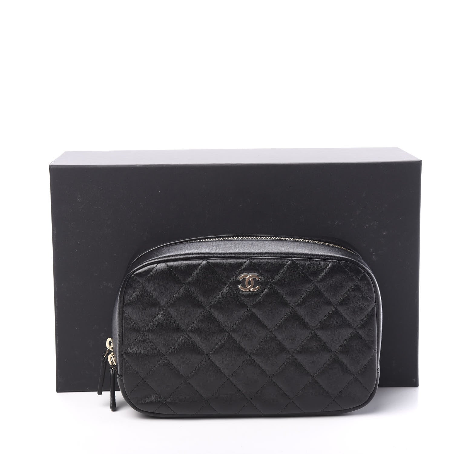 Chanel Lambskin Quilted Medium Curvy Pouch Cosmetic Case Black 9 of 9