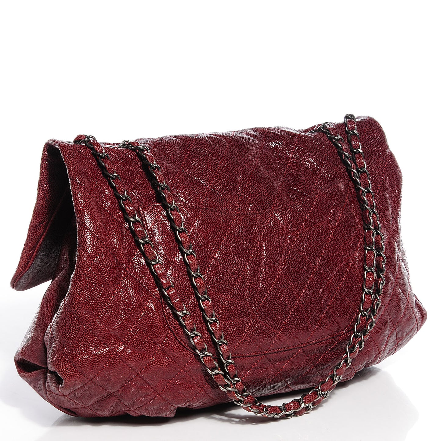 Grained Calfskin Maxi Elastic Flap Burgundy