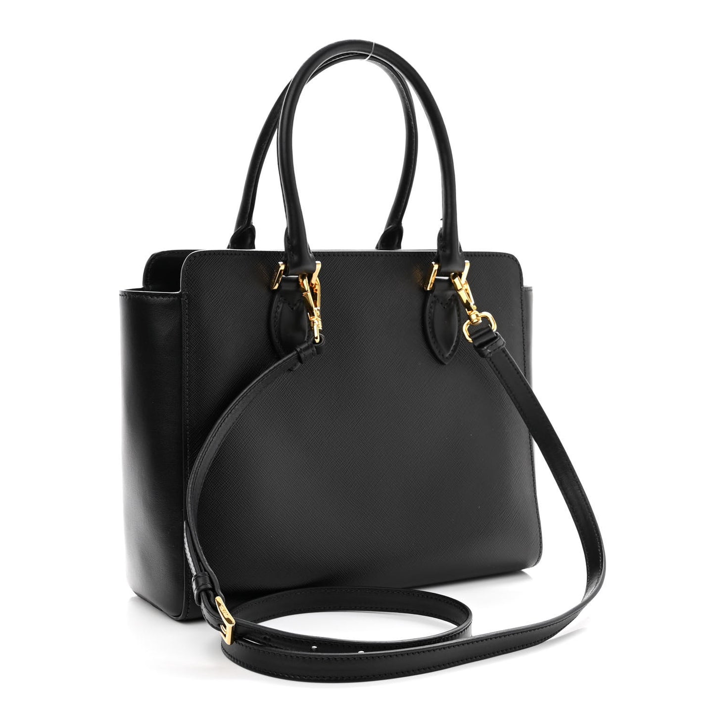 Saffiano Soft Calfskin Small Zippered Tote Black