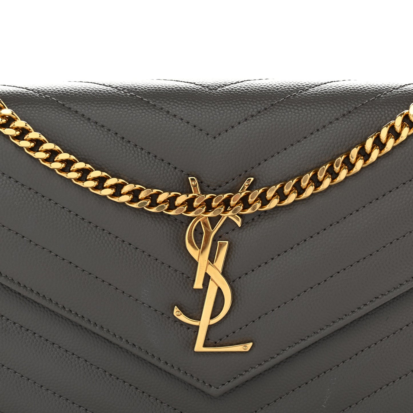 Grain De Poudre Matelasse Chevron Monogram Chain Wallet Fog