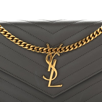 Saint Laurent Grain De Poudre Matelasse Chevron Monogram Chain Wallet Fog 8 of 11