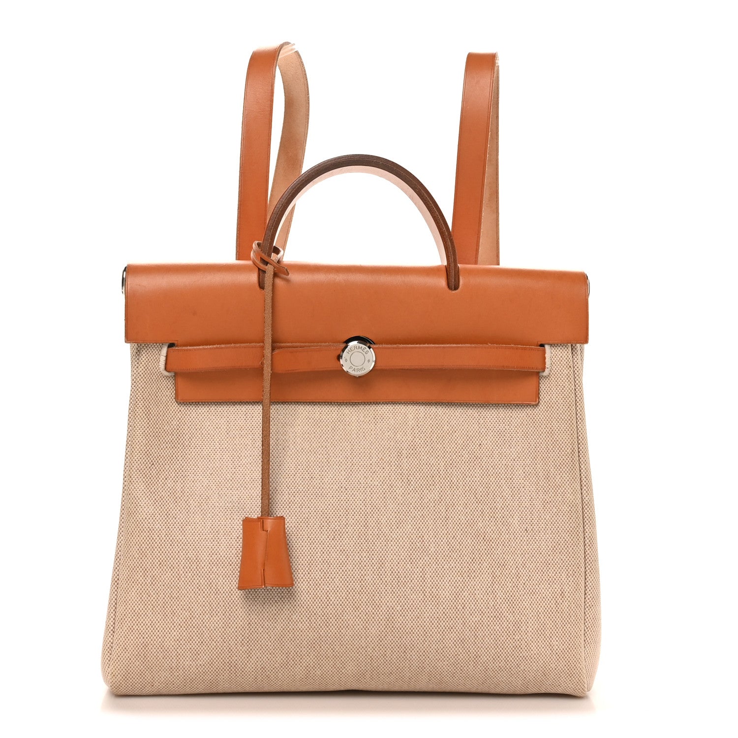 Hermes Toile Vache Calfskin Herbag 30 PM Backpack Natural 1 of 10