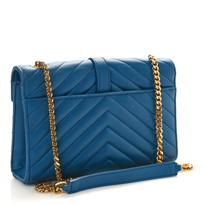 Saint Laurent Lambskin Matelasse Chevron Small Monogram Satchel Royal Blue 3 of 10